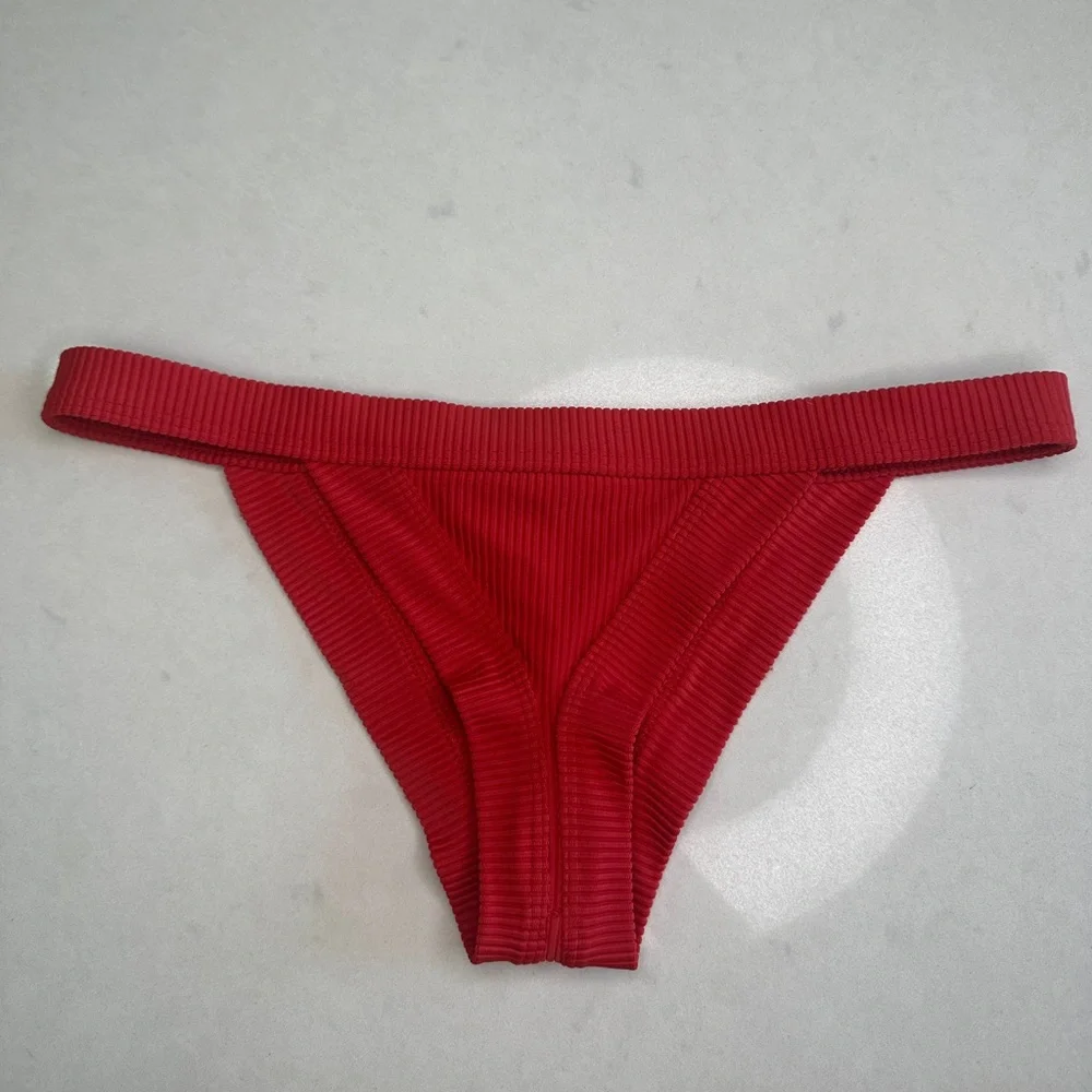 Frankies Bikinis Red Cole Cutout Ribbed Bikini Set Luxury Swim M/L